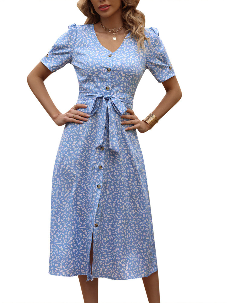 Casual Dresses LiTi Summer Printed Dress Women's Leisure Vacation Lace Dress Large Swing Dress Printed Knot Dress Spring 230408