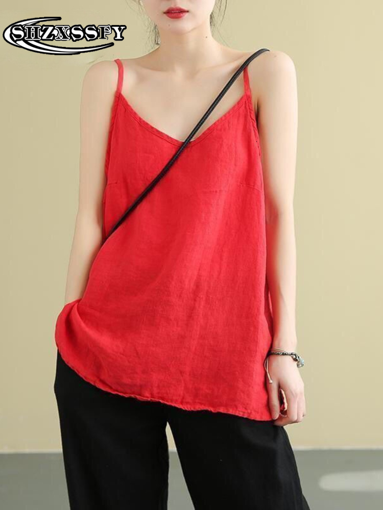Camisoles Tanks Women's Tops Spaghetti Strap Camis Cotton Linen V Neck Loose Tank Tops Sleeveless Linens Loose Casual Women Summer Camisole 23042