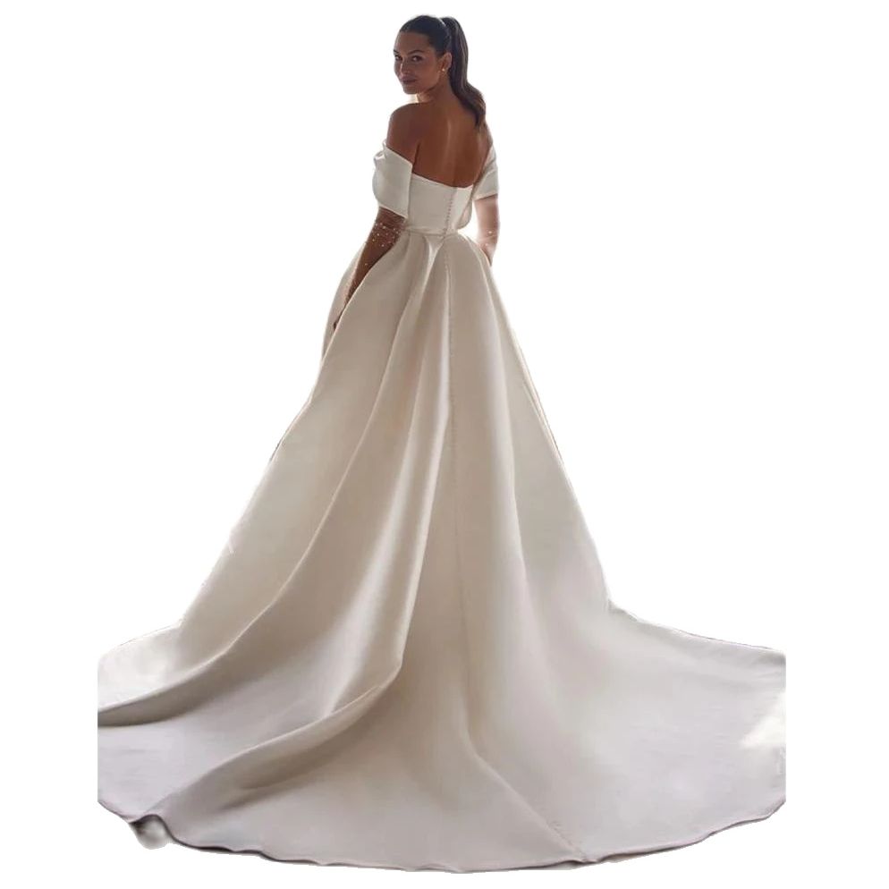 Off the Shoulder A-Line Wedding Dress 2024 Long Sleeve Pearl Princess Bride Gown Plus Size Party Vestido De Novia