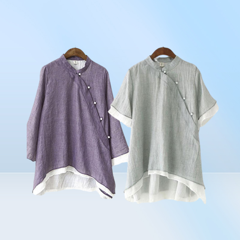 Women039s Blouses Shirts Women Traditional Chinese Shirt Loose Clothing Vintage Cheongsam Womens Mandarin Collar Solid Color