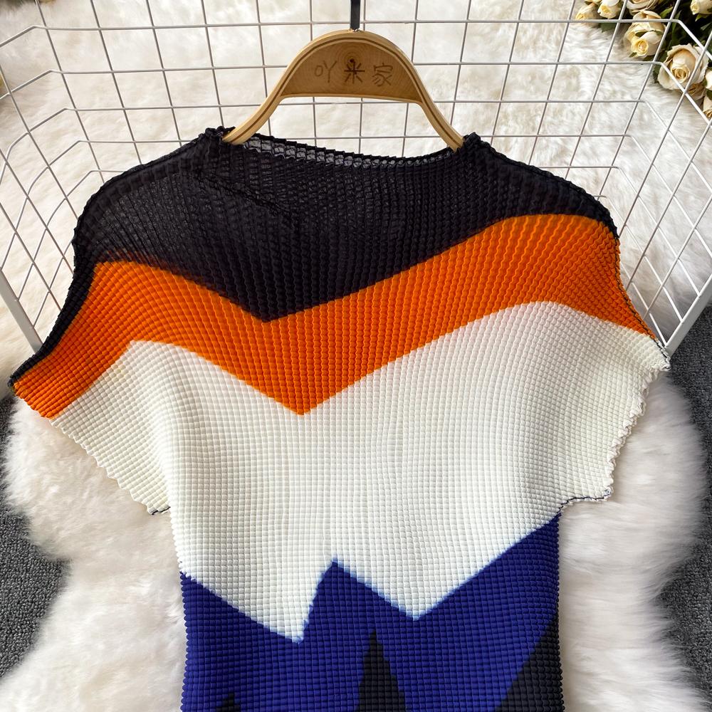 Vintage Blue Striped Two Piece Dress Women Sexy V-Neck Ruffle Short Tops High Waist Split Wide Leg Pants Female Suit New 2024