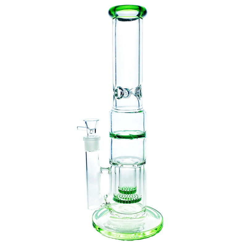 Large straight tube double honeycomb turbine Bong glass hookah 18mm joint