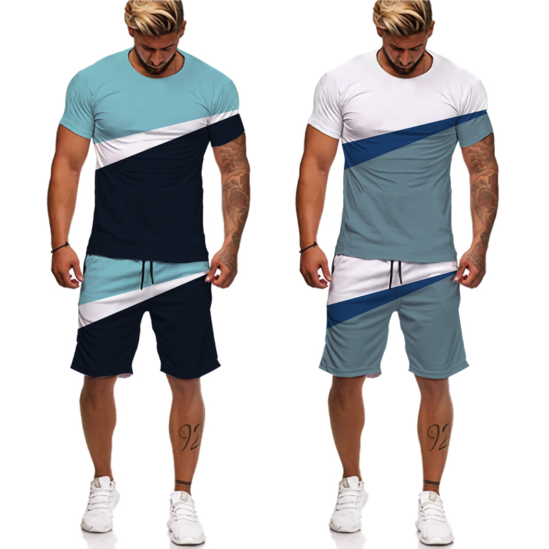 Men's Tracksuits Summer Print Patch Work Casual Men's T-shirt/Shorts/Set Short Sleeve T-shirt Couple Sports Shirt Two Piece Set Casual Athle