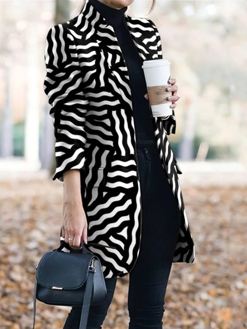 Women s Suits Blazers Stand Collar Printed Jacket for Women 2023 Casual Female Cropped Blazer 230407