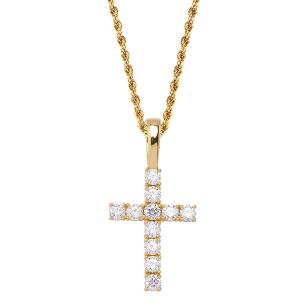 S925 Sterling Silver prong moissanite Cross Pendant Necklace Versatile Neckchain fine quality bling diamond Gemstone Rapper necklaces Wolf Tide Jewelr
