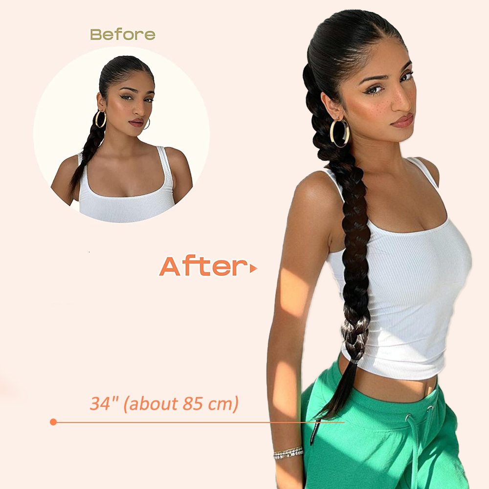 Ponytails Long Straight Braided Ponytail Wrap Around Hair Extensions DIY 85cm Natural Black Blonde Braid Synthetic Hairpieces For Women 230407