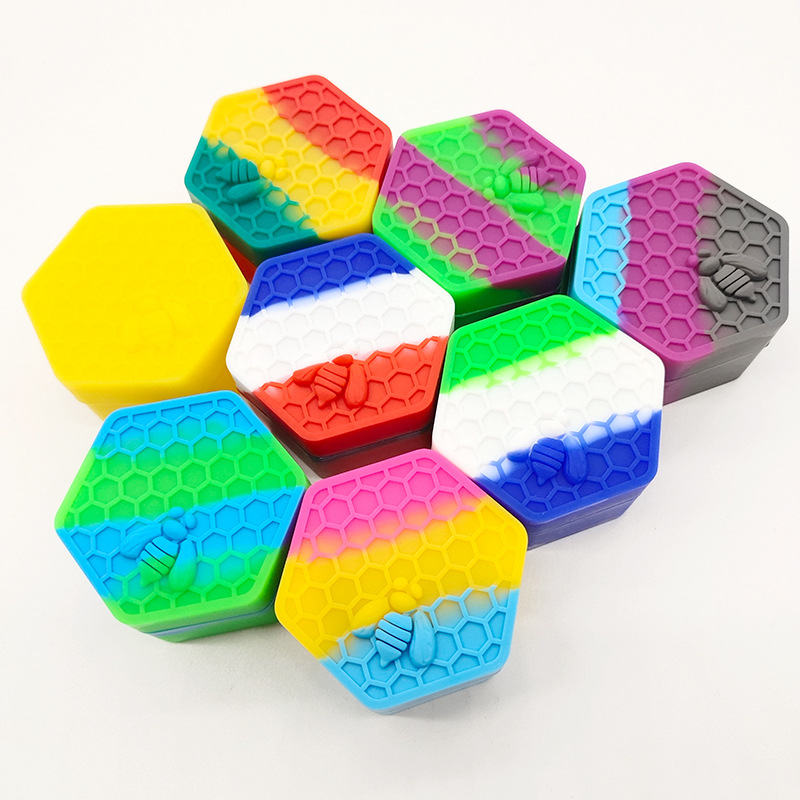 26ml Hexagon Honeycomb Bee Wax Container Silicone Cae Box Silicon Storage Jar for Dry Herb Tobacco Dab Oil Tool Makeup Face Cream Holder Smoking
