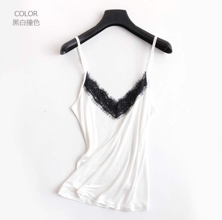 Camisoles Tanks 1pc 50% Silk 50% Viscose V neck Lace Camisole Top Vest Shirt Sleepwear Spaghetti Strap M-2XL T005 230426