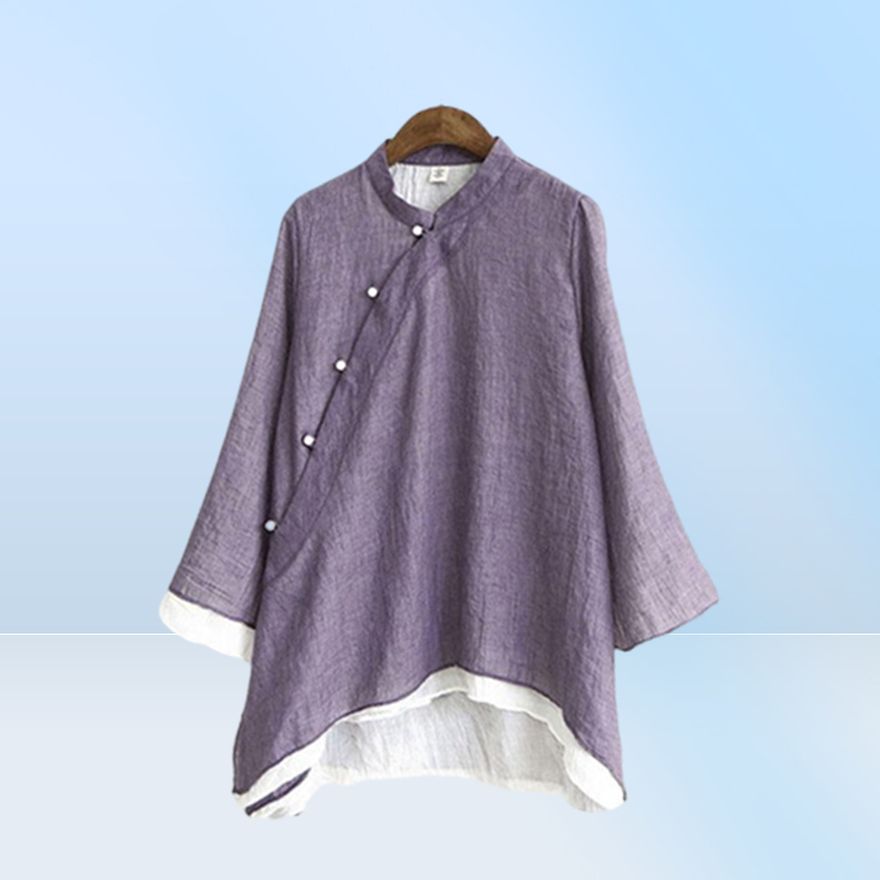 Women039s Blouses Shirts Women Traditional Chinese Shirt Loose Clothing Vintage Cheongsam Womens Mandarin Collar Solid Color