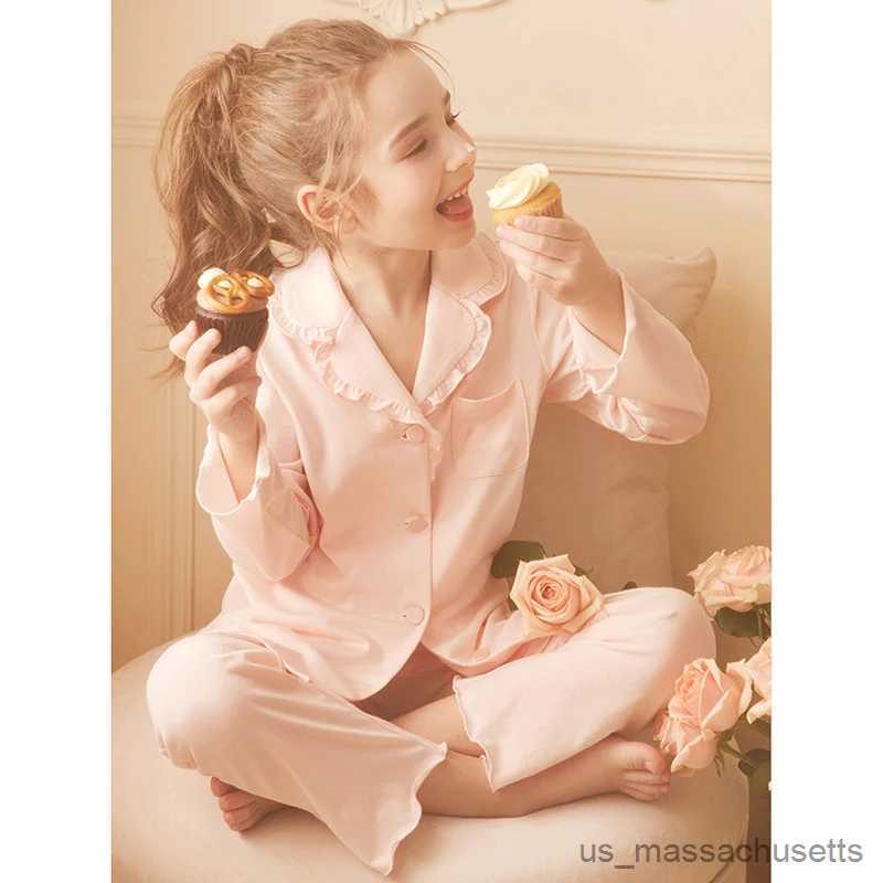 Pajamas Children Girl's Princess Sleepwear Turndown Collar Pajama Sets.Long Sleeve Tops+Pants.Toddler Kid's Stringy Selvedge Pyjamas set R23