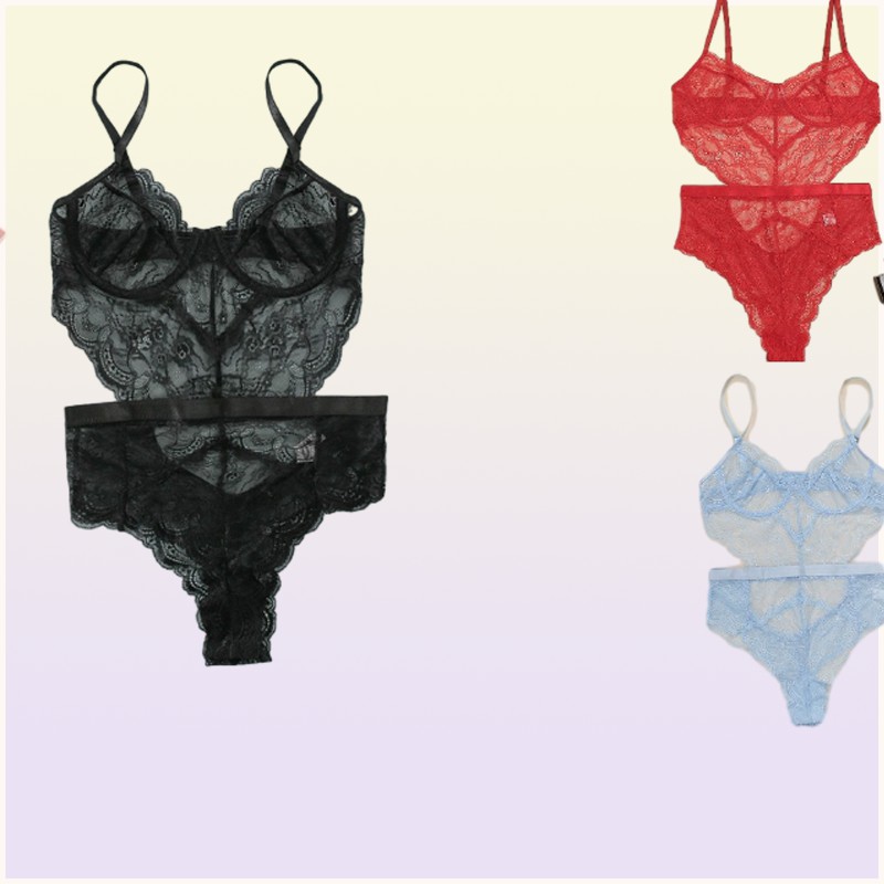Women Porn Mesh Lingerie Slim Waist Sleepwear Bodysuit Transparent Patchwork Lace Bodysuits Sexy Mujer Babydolls DeepV Jumpsuit F82631144