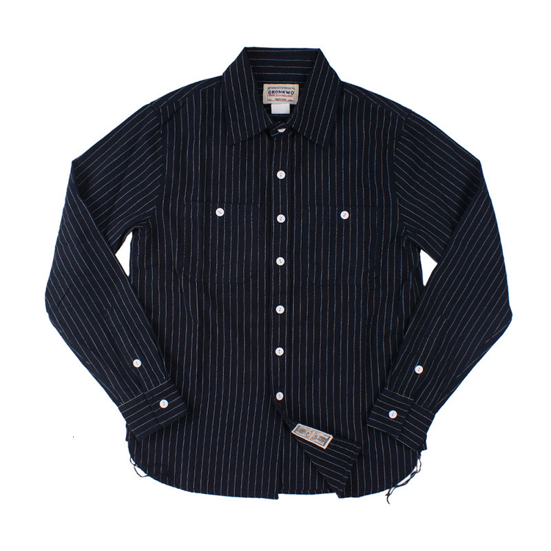 Men's Casual Shirts Men's Leisure Railway Retro Long sleeved Western Worker Shirt Slim Fit 230408