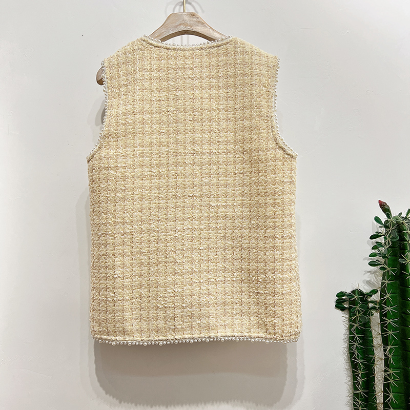 Women's Vests autumn all matching ultra-thin paperback vest tweed vest beaded vest women's single chest exterior 230408