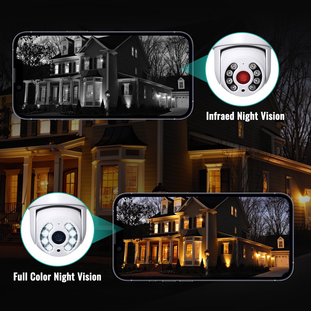 4MP Cameras Wireless Wifi 360° View Outdoor Camera with Full Color Night Vision IP65 Waterproof 2-Way Audio Home System for Indoor/O
