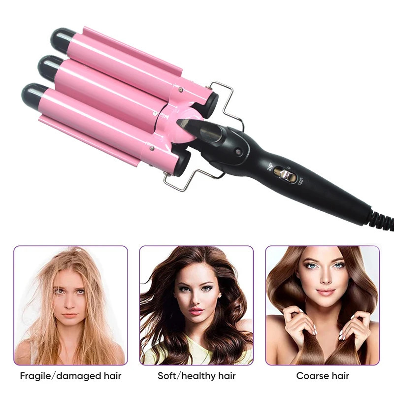Curling Irons 3 Barrel Curling Iron Wand Temperature Adjustable Splint Ceramic Triple Barrels Hair Waver Portable Hair Iron Curler 231109