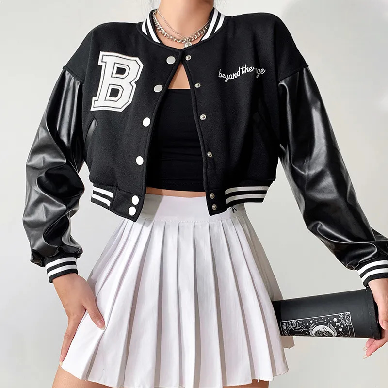 Women's Jackets Woman Y2K Oversized Baseball Uniform Jacket Bomber Top Coat Letters Embroidery Pattern Long Sleeve with Pocket 231109