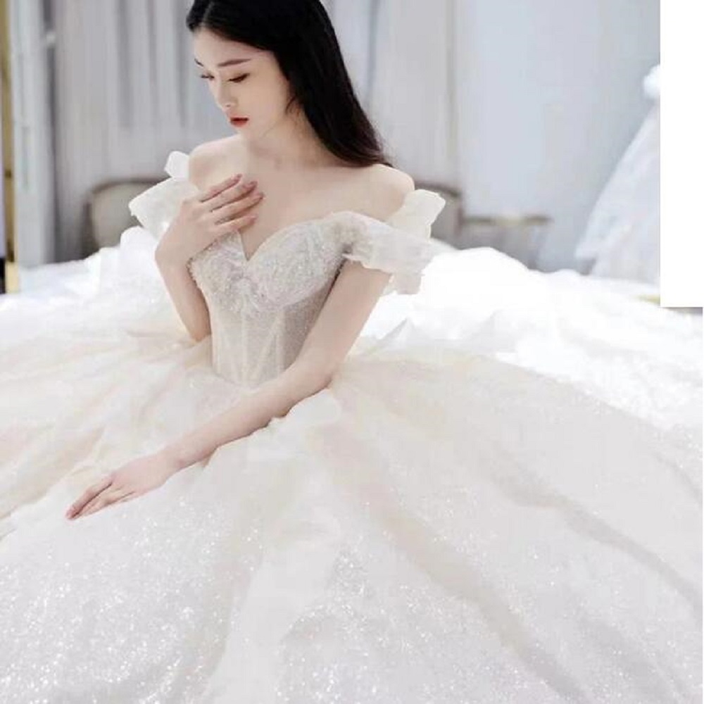 4030 2024 Elegant Shine Crystal Wedding Dress New Off The Shoulder Bridal Gowns Brush Train Size Customized