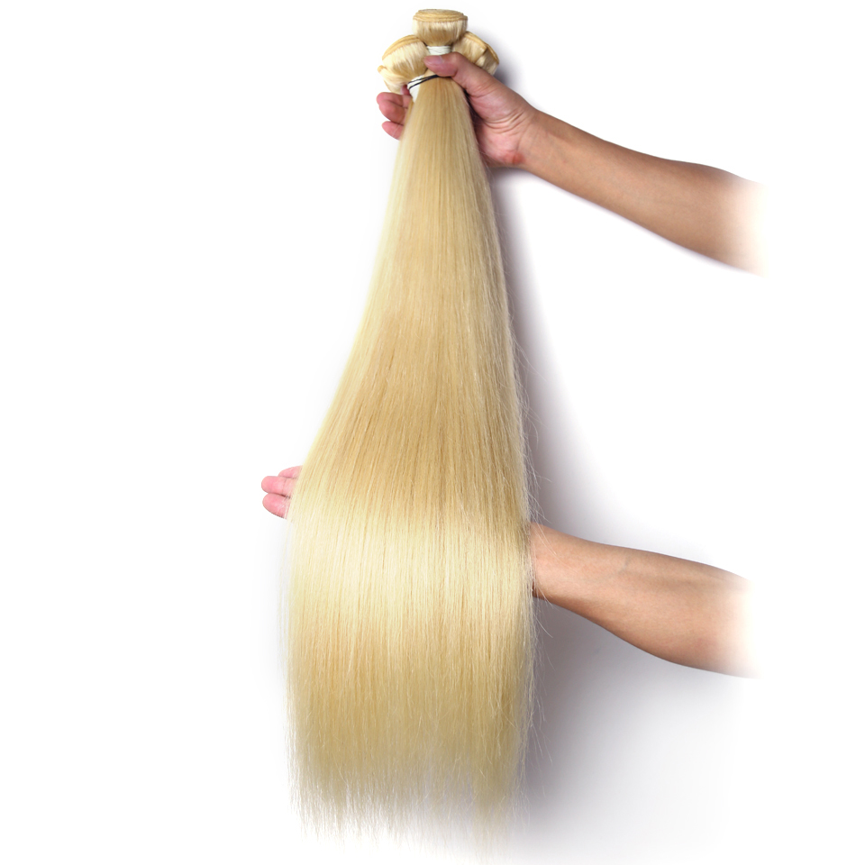 613 Blonde Brazilian Straight Human Hair Weaves Full Head 3pcs/lot Double Wefts Remy Hair Extensions