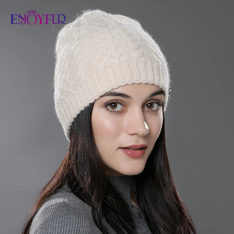 BeanieSkull Caps ENJOYFUR Women Autumn Winter Hats Elastic Knitted Wool Cotton Gorro Solid Multicolors Beanies Cap Highend Cute Casual 231109
