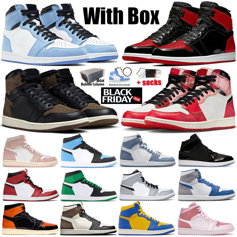 With Box Jumpman 1 Mens Basketball Shoes 1s Palomino Spider Verse Bred Patent University Blue Lost Found Starfish Bubble Gum Yellow Toe UNC Men Women Trainers Sneaker