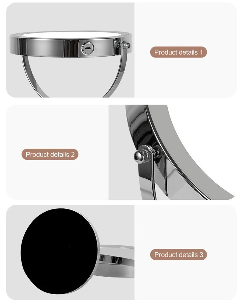 Compact Mirrors Makeup Mirror USB Rechargeable 7 Inch 3 Color Lights Two Sided Magnification LED Vanity Mirror Touch Cosmetic Mirrors 231109