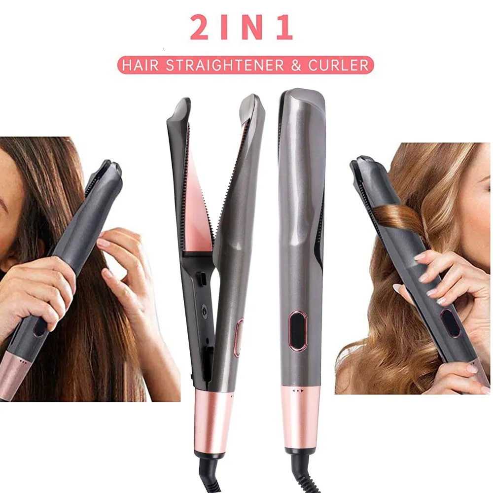 Curling Irons 2 in 1 Hair Straightener And Curler Twist Straightening Curling Iron Professional Negative Ion Fast Heating Styling Flat Iron 231109