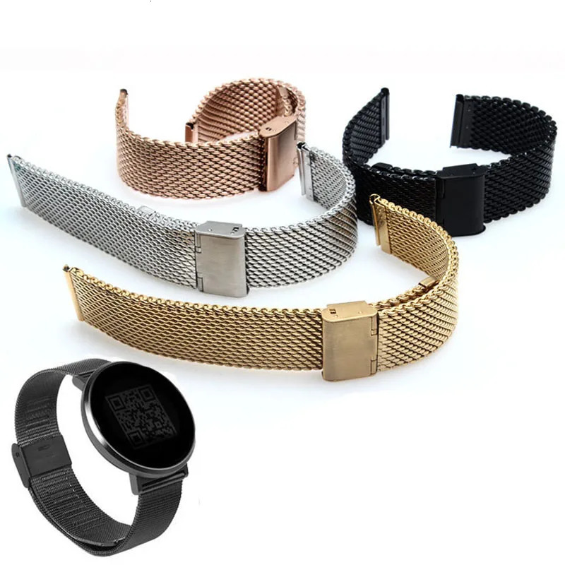 Watch Bands Replacement Watch Strap 16mm 18mm 20mm 22mm 24mm Stainless Steel ML Loop Meshed Watch Band Wrist Bracelet Fold Buckle Pins 231109