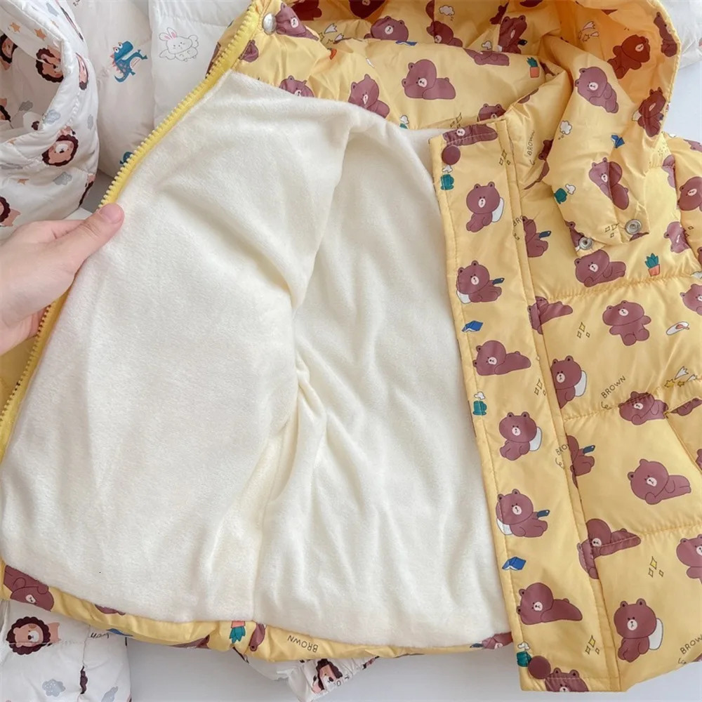 Jackets Children's Outwear Cartoon Winter Coat Velvet Cotton-padded Parkas For Boys And Girls Casual And Wram 231109