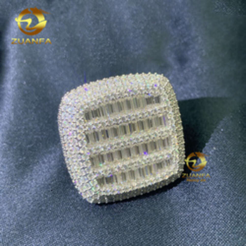 New Designs Ready to Ship Hip Hop Jewelry Sterg Sier Vvs Baguette Moissanite Dia Iced Out Rings for Men