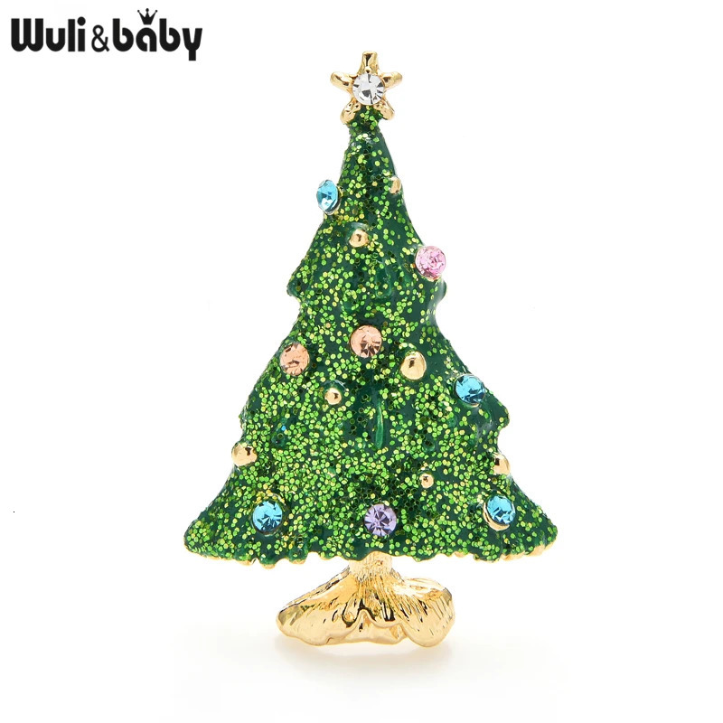 Pins Brooches Wuli baby Snowing Christmas Tree Brooches Women Men Rhinestone Sparkling Tree Brooch Pins Year Gifts 231109