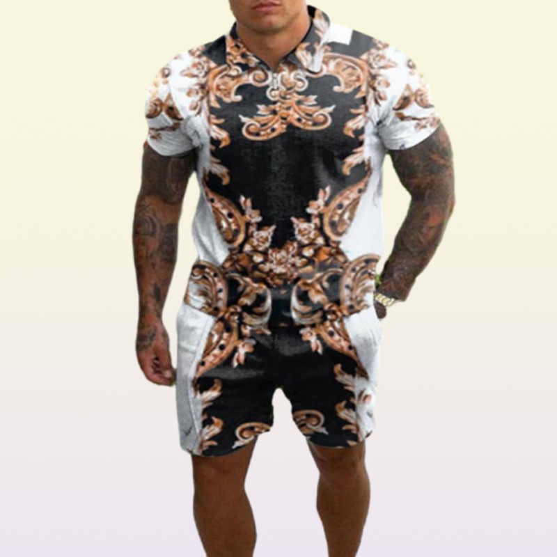 Men039s Tracksuits Tshirt loose printed shorts youth casual suits man xxl plus size blouse retro printing track suit