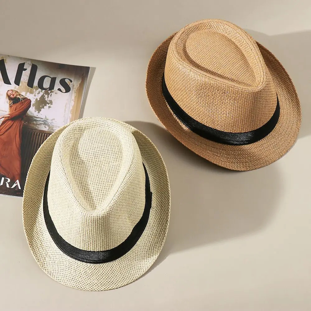 Wide Brim Hats Bucket Fashion Unisex Summer Straw Panama Cap Beach Sun Hat Jazz Dress Cowboy Fedora Gangster 231109