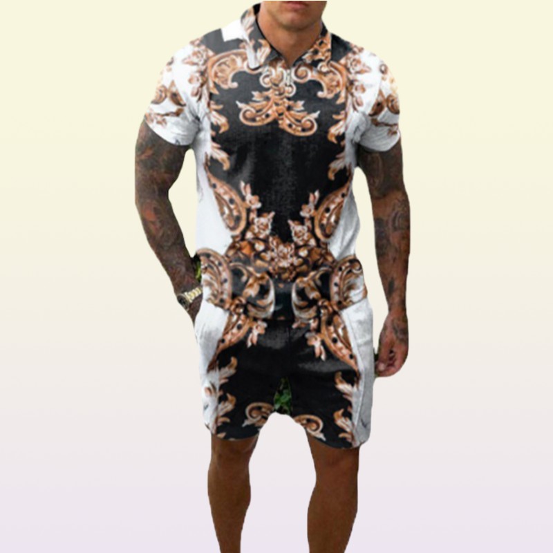Men039s Tracksuits Tshirt loose printed shorts youth casual suits man xxl plus size blouse retro printing track suit