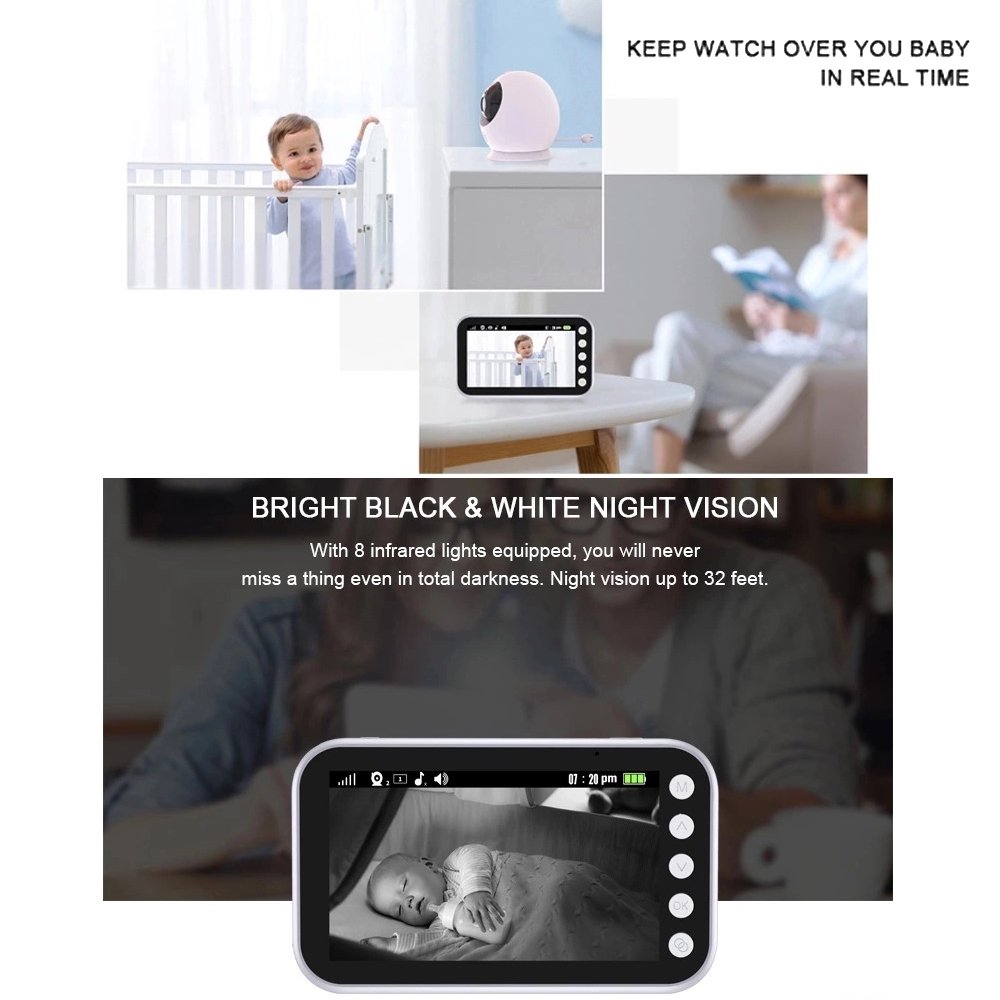 4.3-inch Video Baby Monitor with Camera and Audio Remote 2-Way Talk Infrared Night Vision 8 Lullabies