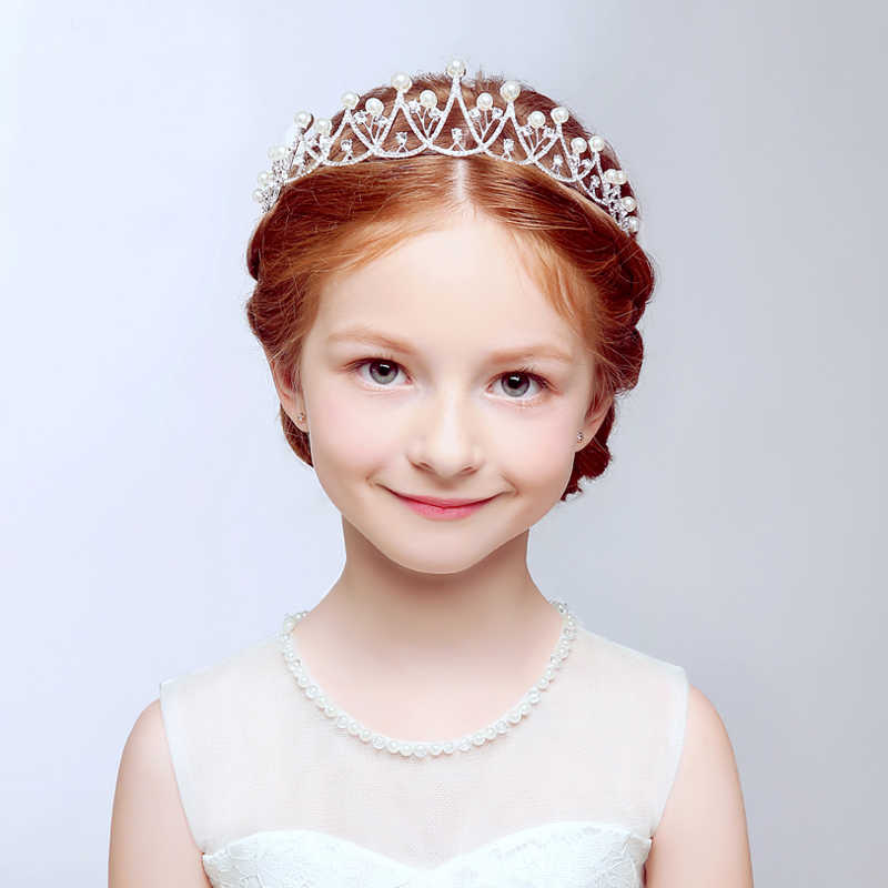 Wedding Hair Jewelry Fashion Gold Silver Color Crystal Crowns For Kids Child Girls Pearls Tiaras Diadems Wedding Hair Accessories Bridal Jewelry P2304