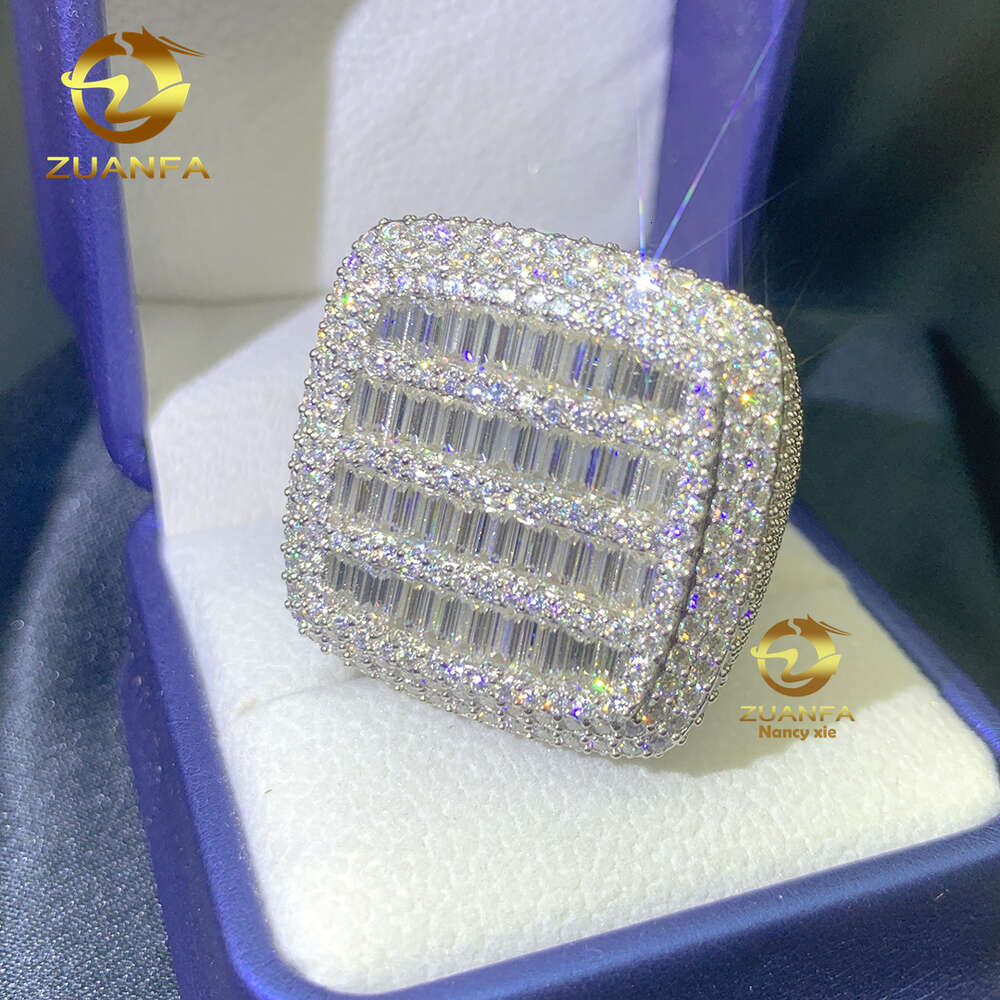 New Designs Ready to Ship Hip Hop Jewelry Sterg Sier Vvs Baguette Moissanite Dia Iced Out Rings for Men