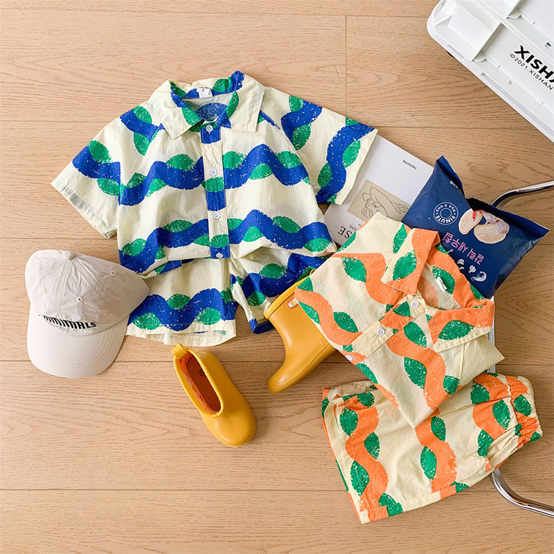 Clothing Sets MILANCEL 2023 Summer Kids Wave Beach Cool Girls Tee and Shorts 2Pcs Suit 230421