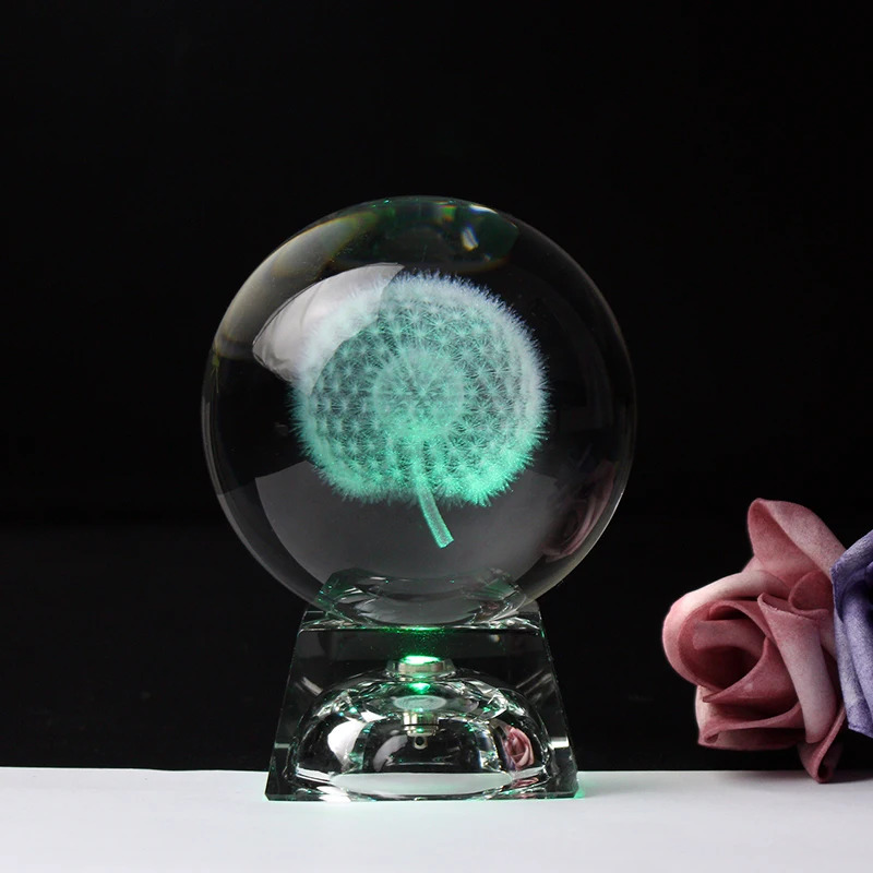 Decorations Fengshui 3D Laser Engraved Crystal Dandelion Ball Meditation Heag Global Home Decoration Glass Craft Sphere Christmas Gifts 231109