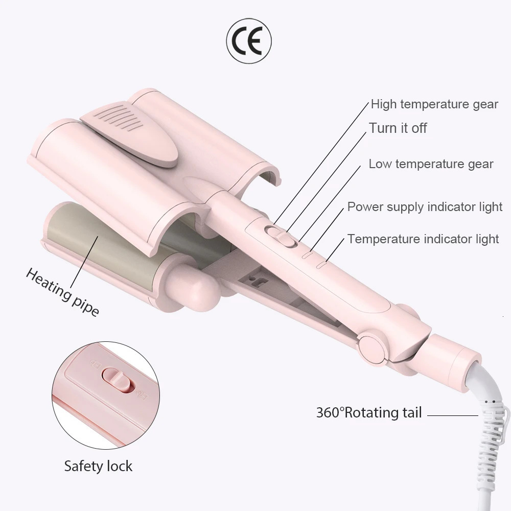 Curling Irons Hair Curler Triple Barrels Ceramic Curling Iron Button Key Big Wave Deep Wavy Splint Egg Rolls Electric Fast Hair Styling Tools 231109