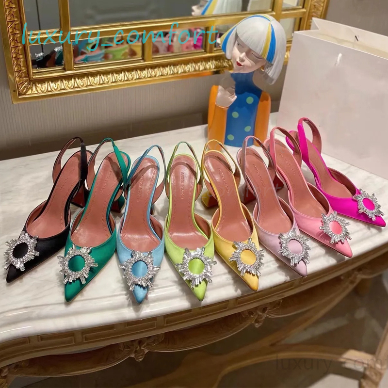 Designer Sandals High Heels Sling Heels Women Satin Slingback Pumps 100% real leather Dermal sole Slingback Heels Luxury Pointed Toe Slingback Pumps SIZE 35-42