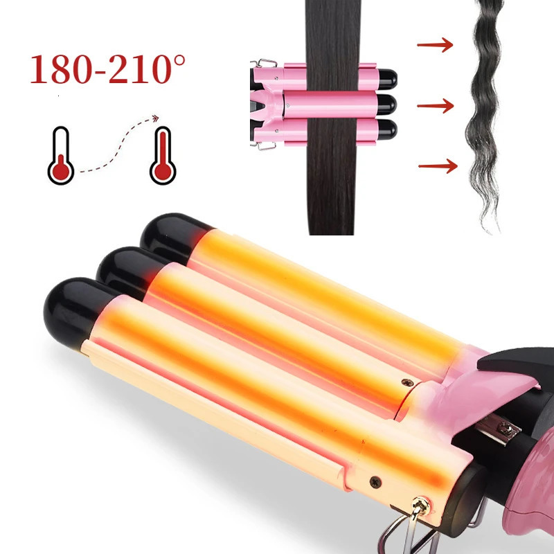 Curling Irons 3 Barrel Curling Iron Wand Temperature Adjustable Splint Ceramic Triple Barrels Hair Waver Portable Hair Iron Curler 231109