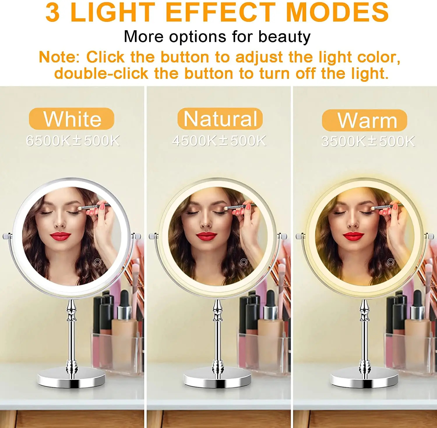 Compact Mirrors Makeup Mirror USB Rechargeable 7 Inch 3 Color Lights Two Sided Magnification LED Vanity Mirror Touch Cosmetic Mirrors 231109