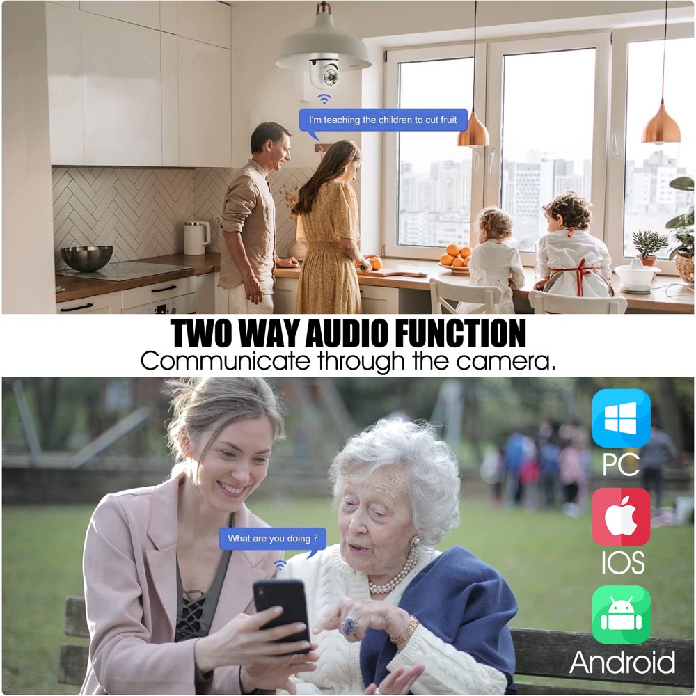 Camera Outdoor/Indoor 1080P Wireless Light Bulb Wi-Fi Smart Cameras 360° View with 32G Memory Card Night Vision Two Way Talk Motion Detec
