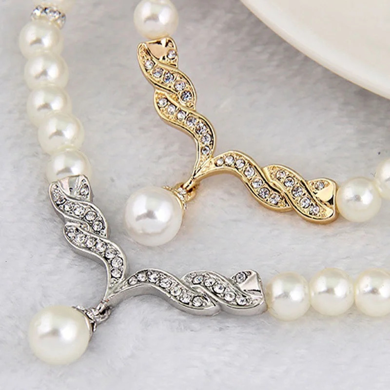Stud Creative Gold Color Necklace 1 Pair Earrings Wedding Bridal Pearl Jewelry Set For Women Lady Female 231109