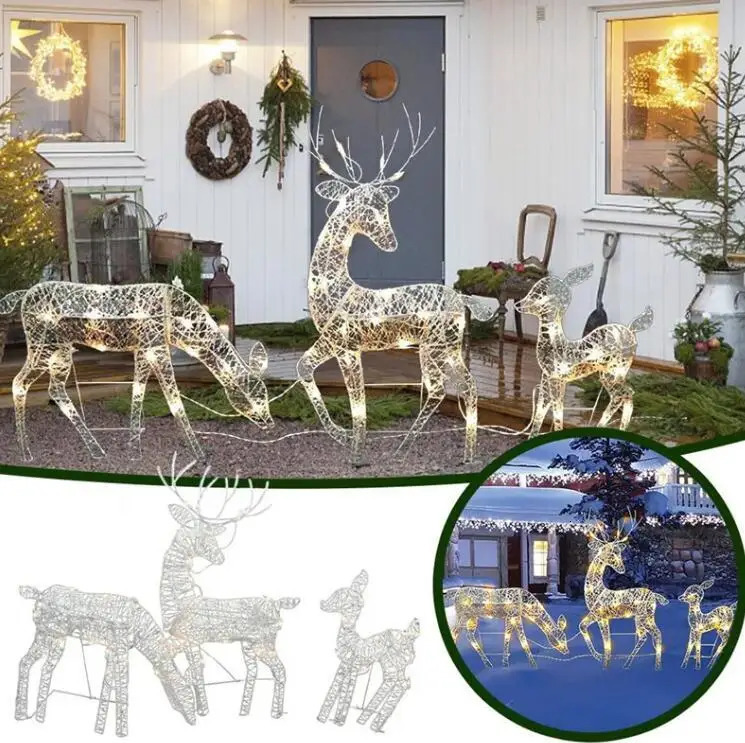 Iron Elk Deer Christmas Garden Decor - LED Light Glowing Glitter Reindeer Ornament