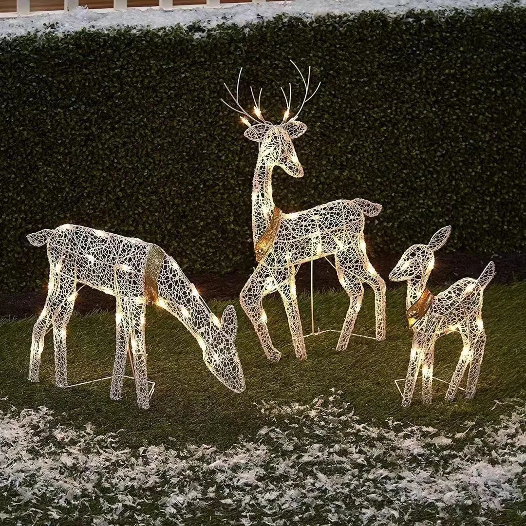 Iron Elk Deer Christmas Garden Decor - LED Light Glowing Glitter Reindeer Ornament
