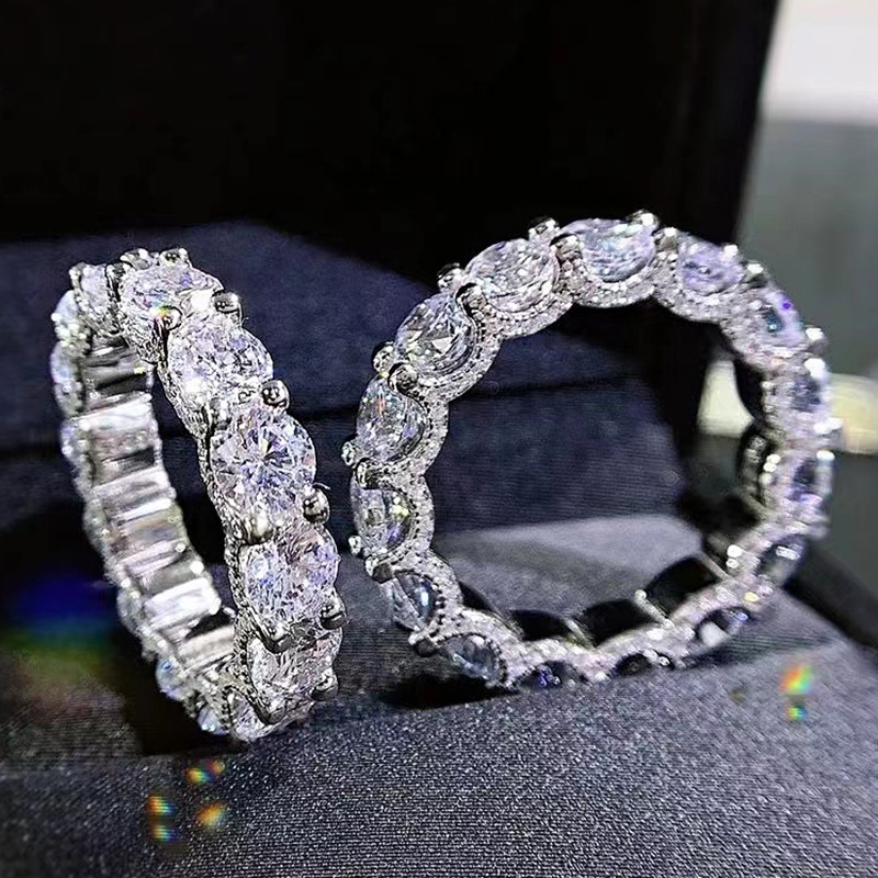 Full Round Moissanite Diamond Ring 100% Real 925 Sterling Silver Party Wedding Band Rings for Women Men Engagement Jewelry