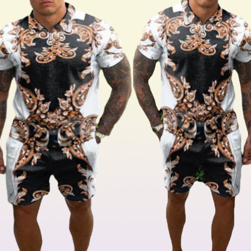 Men039s Tracksuits Tshirt loose printed shorts youth casual suits man xxl plus size blouse retro printing track suit