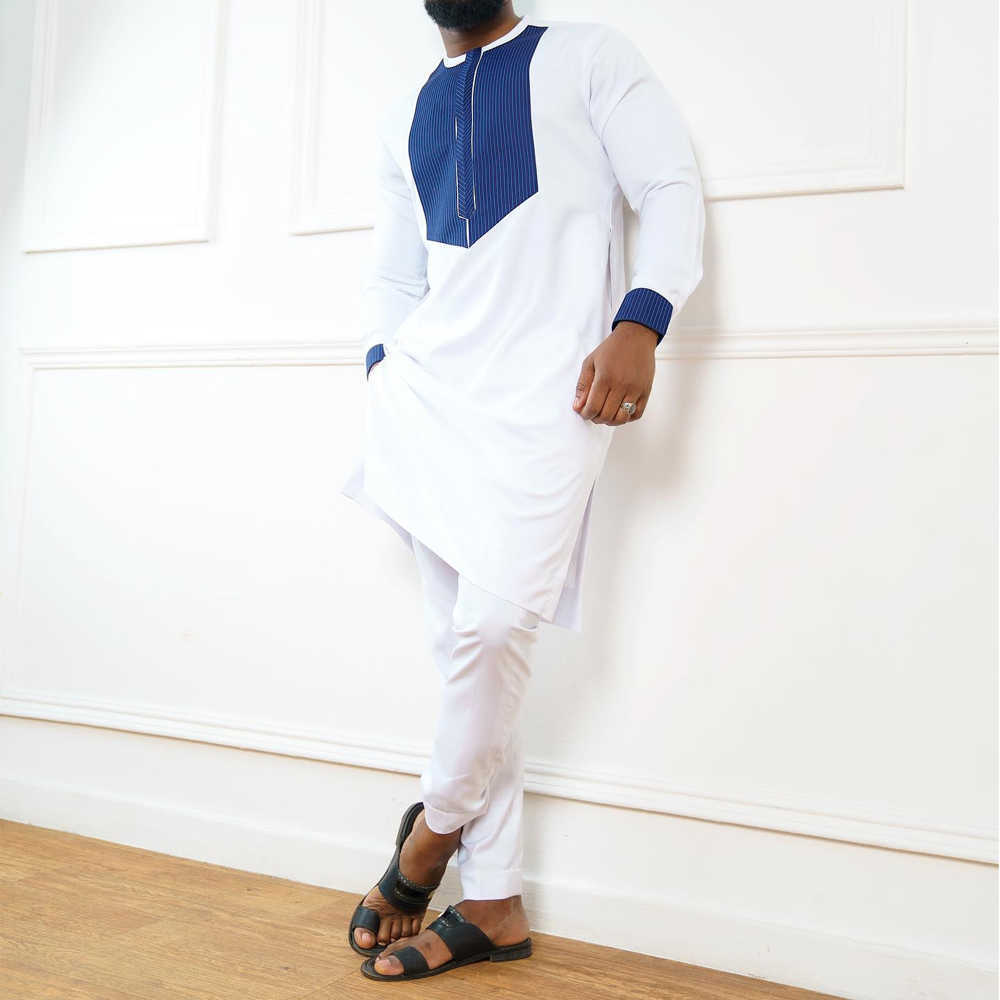 New Summer Men Sets Clothes Outfit Fashion Casual Ethnic Style Long Sleeve Shirts and Sweatpants2 Peice Party Wedding Men Suits
