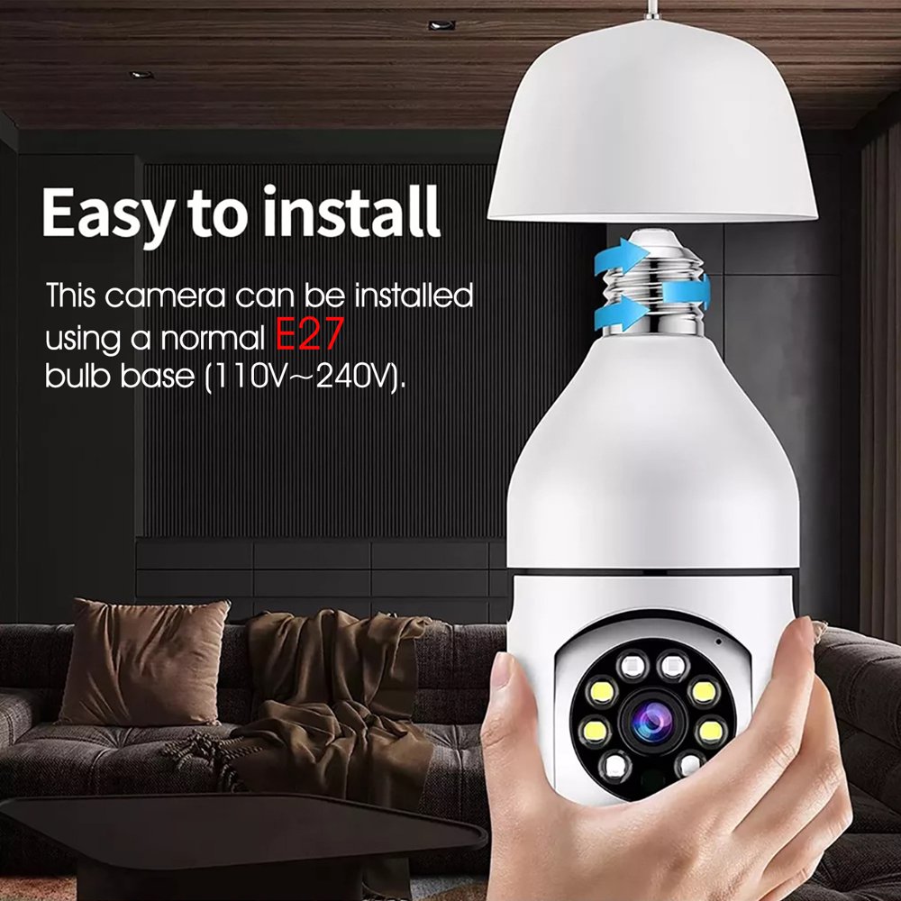 Camera Outdoor/Indoor 1080P Wireless Light Bulb Wi-Fi Smart Cameras 360° View with 32G Memory Card Night Vision Two Way Talk Motion Detec